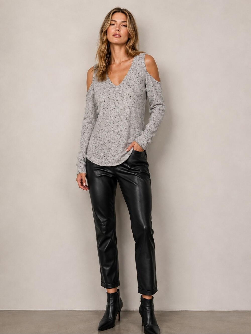 Generation Love 100% Cashmere Speckled Open Shoulder Lattice Back Sweater M